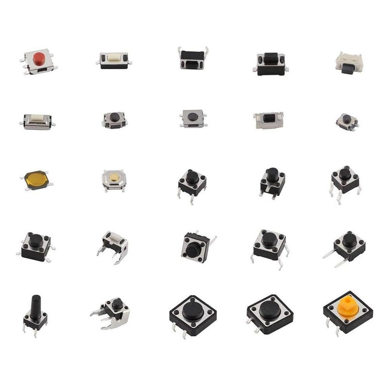 Yetaida 125Pcs 25 Values Micro Momentary Tactile Switch, SMD & DIP Tactile Touch Push Button Switch, 2/3/4 Pin Miniature Mini Small Tact Switch Assortment Kit (Packaged) - Image 1